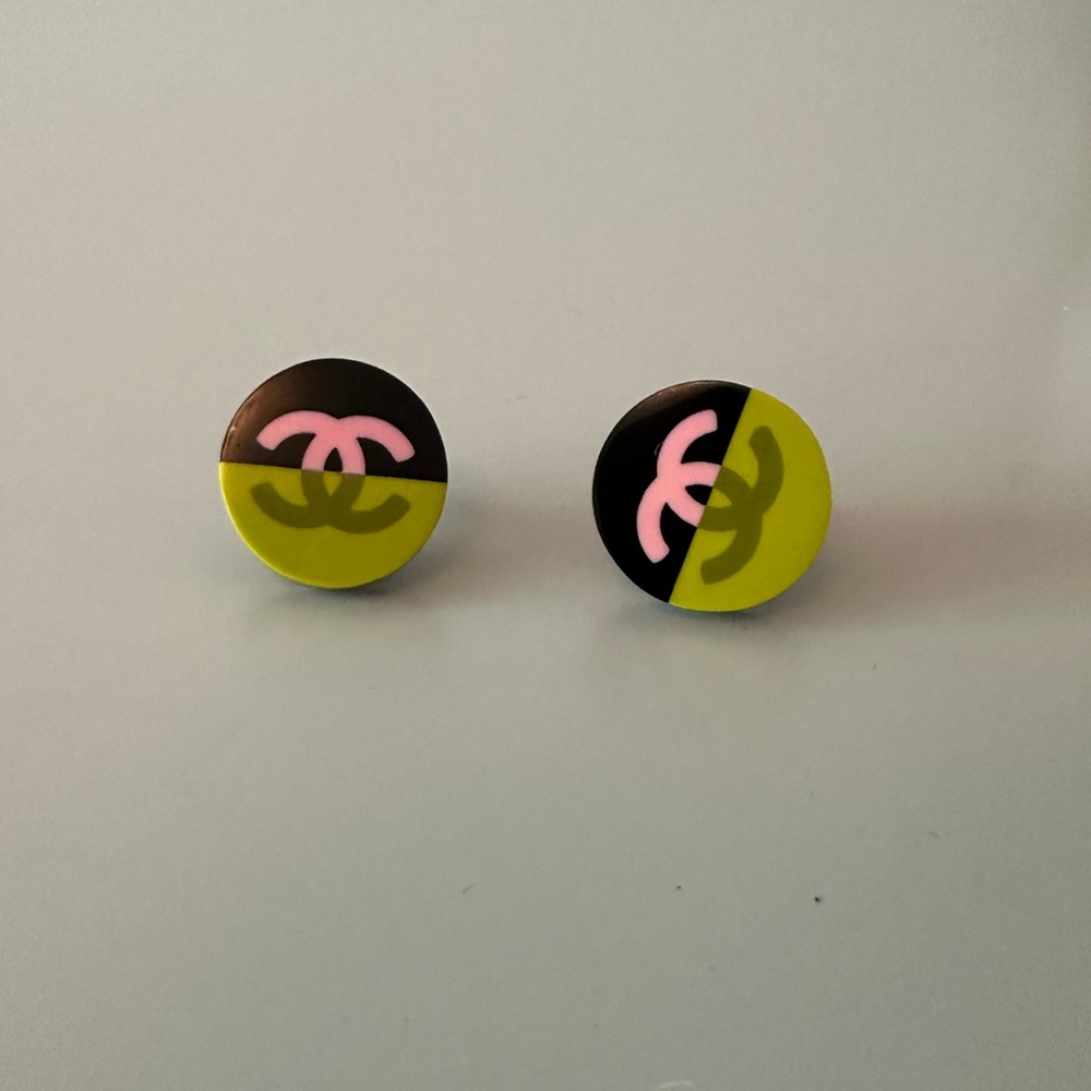 Chanel logo resin earrings - Pink and Green MOVING SALE